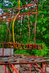 Damaged carousel in the former amusement park in Pripyat, a ghost town in northern Ukraine, evacuated the day after the Chernobyl disaster on April 26, 1986