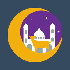 Eid Al Adha with mosque and sheep