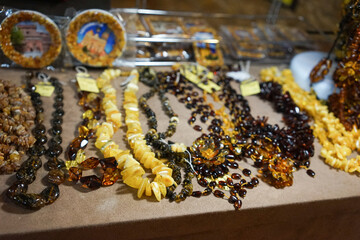 Amber decorations on the shop window