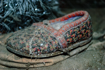 A slipper in the Abandoned kindergarten Pripyat, a ghost town in northern Ukraine, evacuated the...