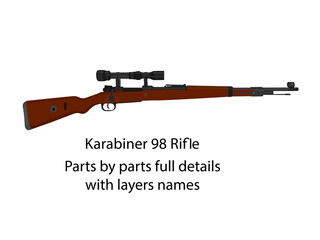 WW2 bolt-action rifle Karabiner 98k vector |  WW2 guns | Parts by parts with layers name, best for animation such as firing, reloading etc.