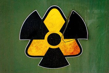 Radiation hazard sign in Pripyat, a ghost town in Ukraine