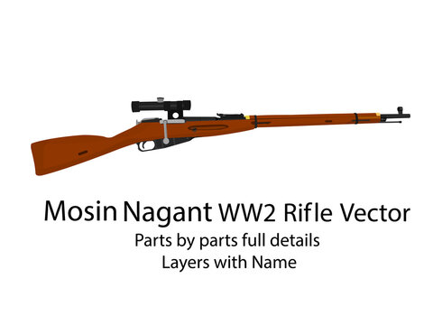 WW2 bolt-action rifle mosin nagant vector |  WW2 guns | Parts by parts with layers name, best for animation such as firing, reloading etc.