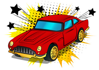 Comic book style, cartoon vector illustration of a cool sports car.