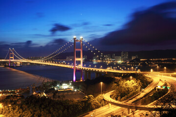 Fototapeta na wymiar Tsing Ma Bridge outlook.it's the world's ninth-longest span suspension bridge