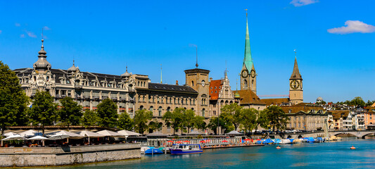 Naklejka na ściany i meble Fraumunster Church of Zurich, the largest city in Switzerland