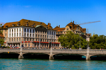 Bridge over the river Limmat of Zurich, the largest city in Switzerland
