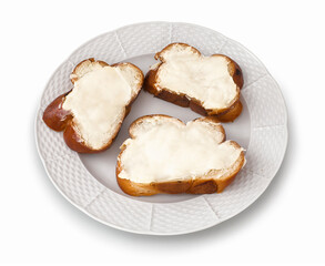 Sliced fancy bread with raisins with butter. In slovak called: 