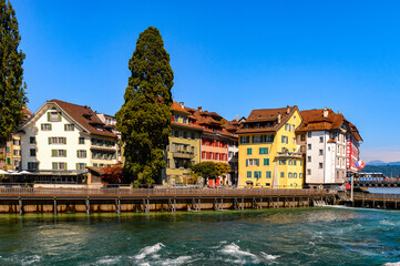 Obraz premium Architecture on the river Reuss in Lucerne, a city in the German-speaking part of Switzerland