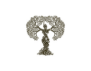 Abstract Human tree logo. Unique Tree Vector illustration with circle and abstract woman shape.  