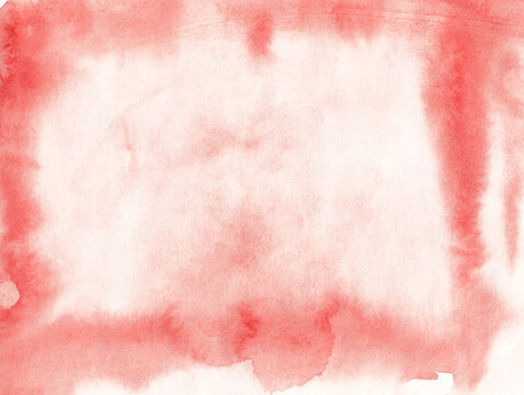 Red watercolor horizontal abstract background. Unobtrusive light red pastel background imitating a rectangular frame with place for text in the center.