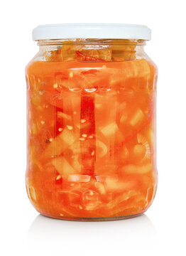 Preserved Lecho - hungarian Tomato-Pepper Stew. Hungarian: "lecs&oacute;". Czech and Slovak: "lečo". German: "Letscho". Polish: "leczo". Vegetable stew that consist of boiled peppers, tomatoes, and paprika.