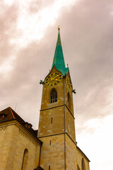 Fototapeta na wymiar Clock tower of Fraumunster Church (Lady Minster Church), Zurich, Switzerland