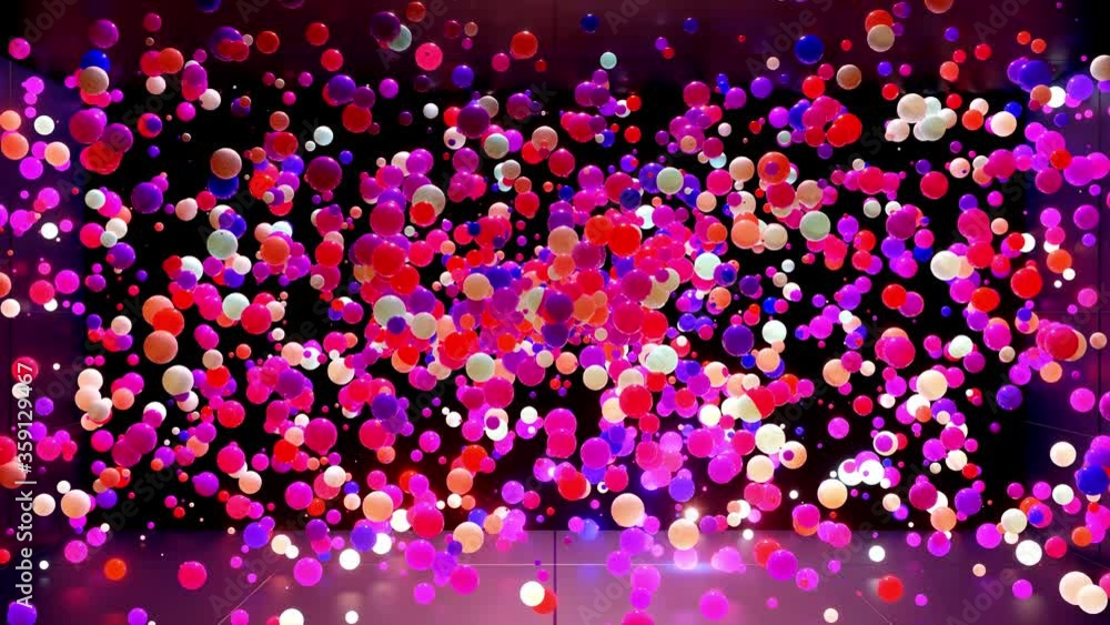 Poster abstract composition of colorful balls in air, which randomly light up and reflect in each other. mu