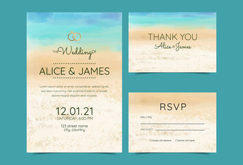 wedding cards, invitation. Save the date sea style design. Romantic beach wedding summer background