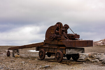 Broken Mining equipment in the New London settlement, Svalbard archipelago