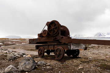 Broken Mining equipment in the New London settlement, Svalbard archipelago