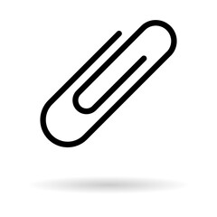 Paper clip with shadow, black color isolated on white background. School element vector