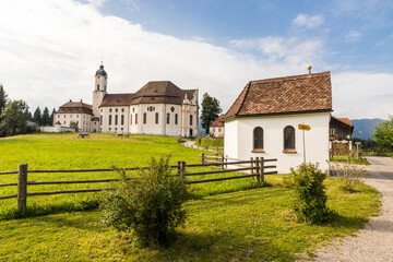 Wies, Germany. The Pilgrimage Church of Wies (Wieskirche), an oval rococo church located in the foothills of the Alps, Bavaria. A World Heritage Site