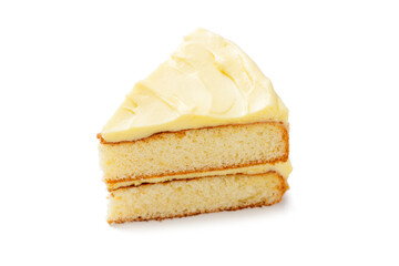 Simple Victoria sandwich cake with vanilla buttercream. isolated on white background