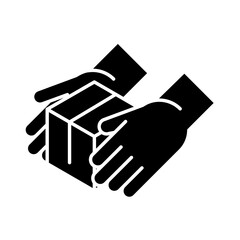 delivery packaging, hands giving cardboard box cargo distribution, logistic shipment of goods silhouette style icon