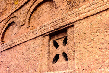 It's Close up of a church cut out of the rock in Lalibela, Ethiopia, Africa