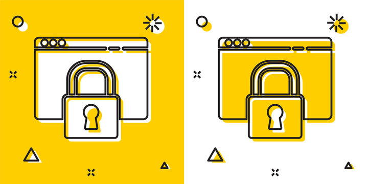 Black Secure your site with HTTPS, SSL icon isolated on yellow and white background. Internet communication protocol. Random dynamic shapes. Vector Illustration