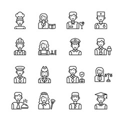 Fototapeta premium Professions linear icons set.