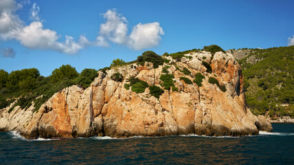 The rocky coast of northern Mallorca, Balearic Islands, Spain.