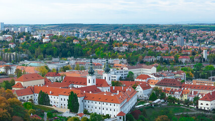 Fototapeta na wymiar Aerial view of the Old Town architecture with red roofs in Prague , Czech Republic. Vltava river. old town panorama , Czech republic.