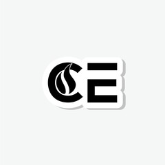 Initial CE Letter Logo sticker isolated on gray background