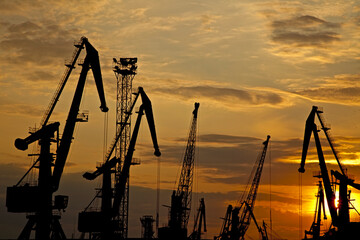 Sunset in the sea port