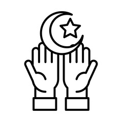 hands moon and star eid mubarak islamic religious sacred line style icon