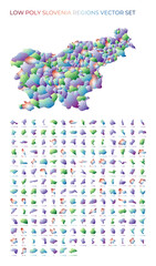 Slovene low poly regions. Polygonal map of Slovenia with regions. Geometric maps for your design. Trendy vector illustration.