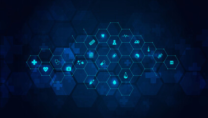 Fototapeta premium health care and science icon pattern medical innovation concept background vector design.