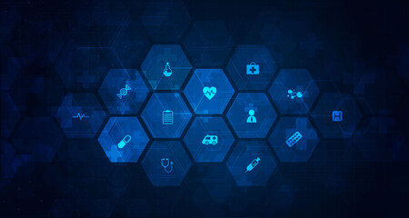 health care and science icon pattern medical innovation concept background vector design.