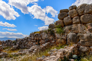 It's Lion gate of Mycenae, center of Greek civilization, Peloponnese, Greece. Mycenae is a famous archaeological site in Greece. UNESCO World Heritage Site