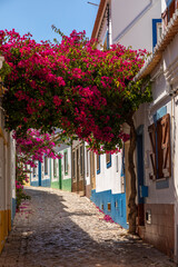 Obraz premium scenic small road in the former fisher village of Ferragudo at the Algarve coast in Portugal