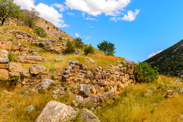 It's Mycenae, center of Greek civilization, Peloponnese, Greece. Mycenae is a famous archaeological site in Greece. UNESCO World Heritage Site