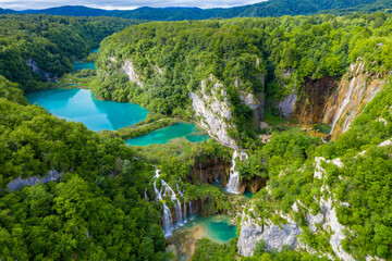 Aerial view of the Sastavci waterfall on the Plitvice Lakes National park Croatia