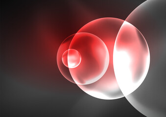 Glowing neon shiny transparent bubbles, glass circles or bio cell concept. Techno futuristic vector abstract background For Wallpaper, Banner, Background, Card, Book Illustration, landing page