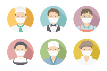 マスクを着用している飲食業の男性アイコン