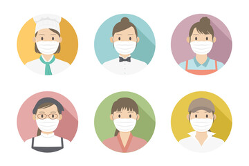 マスクを着用している飲食業の女性アイコン