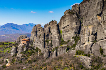 Fototapeta na wymiar It's Nature of the Meteora mountains in Thessaly, Greece. UNESCO WOrld Heritage