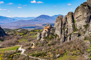 Fototapeta na wymiar It's Monastery of the Meteora mountains, Thessaly, Greece. UNESCO World Heritage