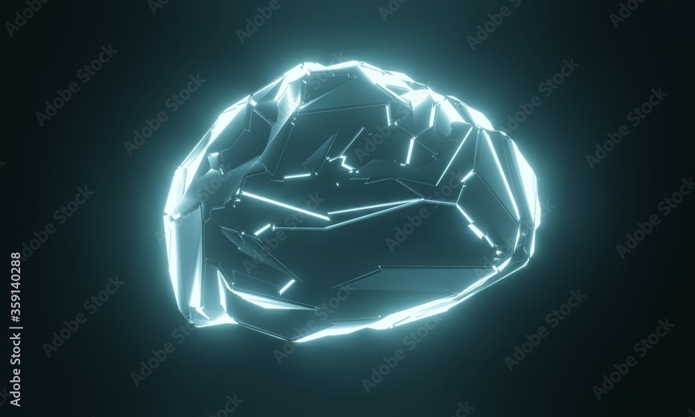 Poster 3d rendering of sci fi artificial human brain. concept for artificial intelligence, machine learning