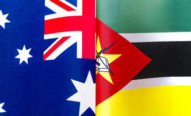 fragments of the national flags of Australia and the Republic of Mozambique close up