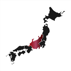 Vector Illustration of japan map each region prefecture Chubu, red mark with white background