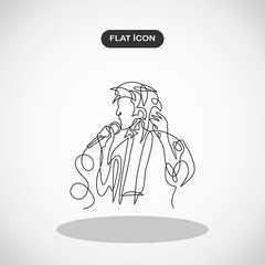 Rock band vocalist with singing to microphone- continuous line drawing