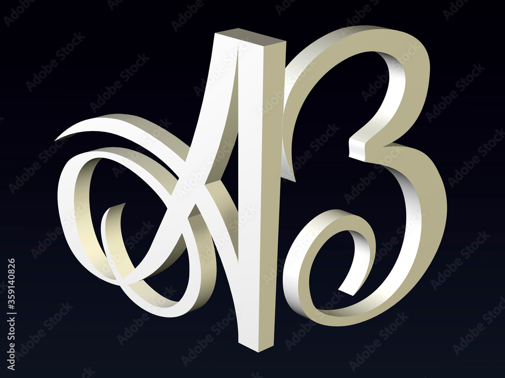 Poster 3d font, font stylization of the letters a and b, font composition of the logo. 3d rendering.